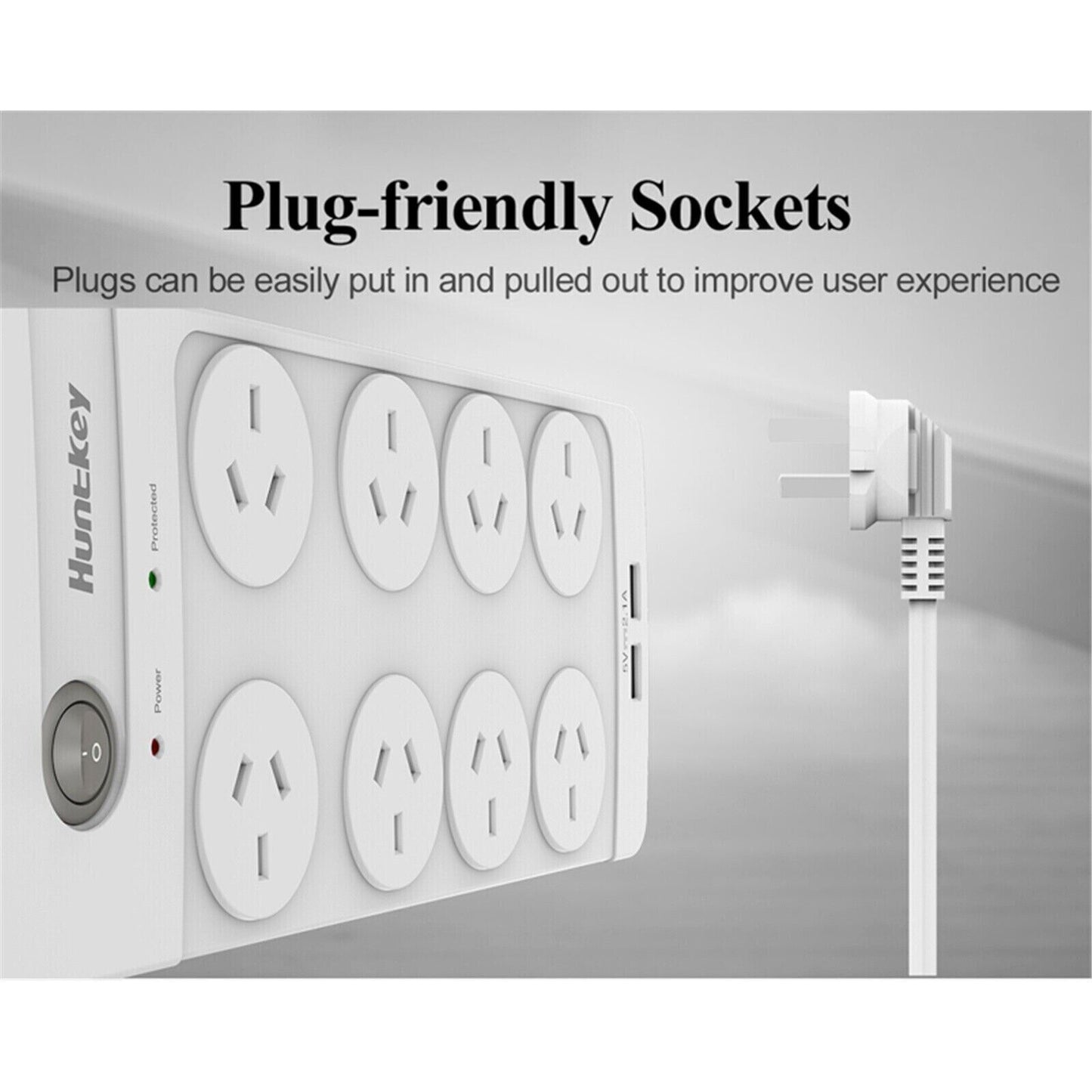 Huntkey SAC804 8-Outlet Surge Protected Powerboard with Dual 5V 2.1A USB