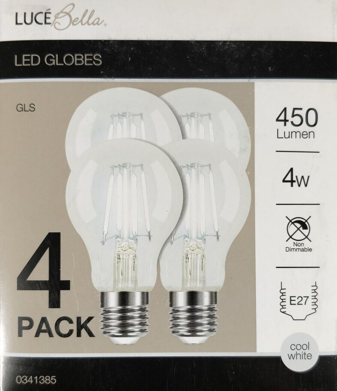 4x Luce Bella 4W LED Light Globes Glass Bulbs Clear Cool White 4000K BC B22 E27