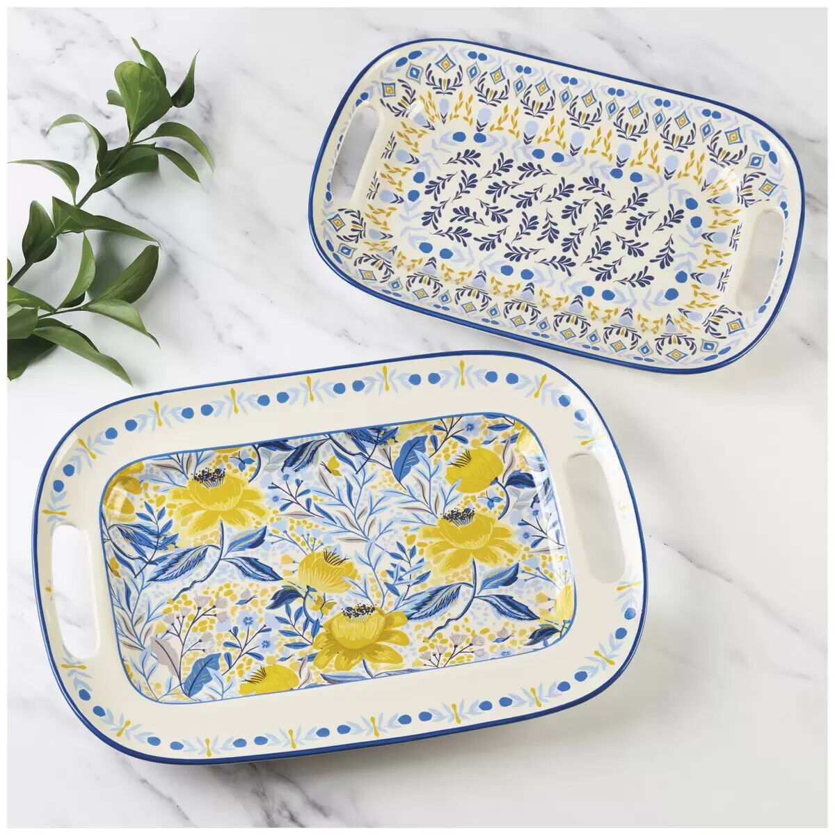 Fitz and Floyd Madeline Serving Platters Large Small Stoneware 2 Piece Set
