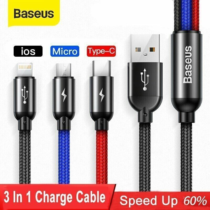 Baseus 3 in 1 100W Type C/20W USB A Cable Retractable Fast Charger for iPhone