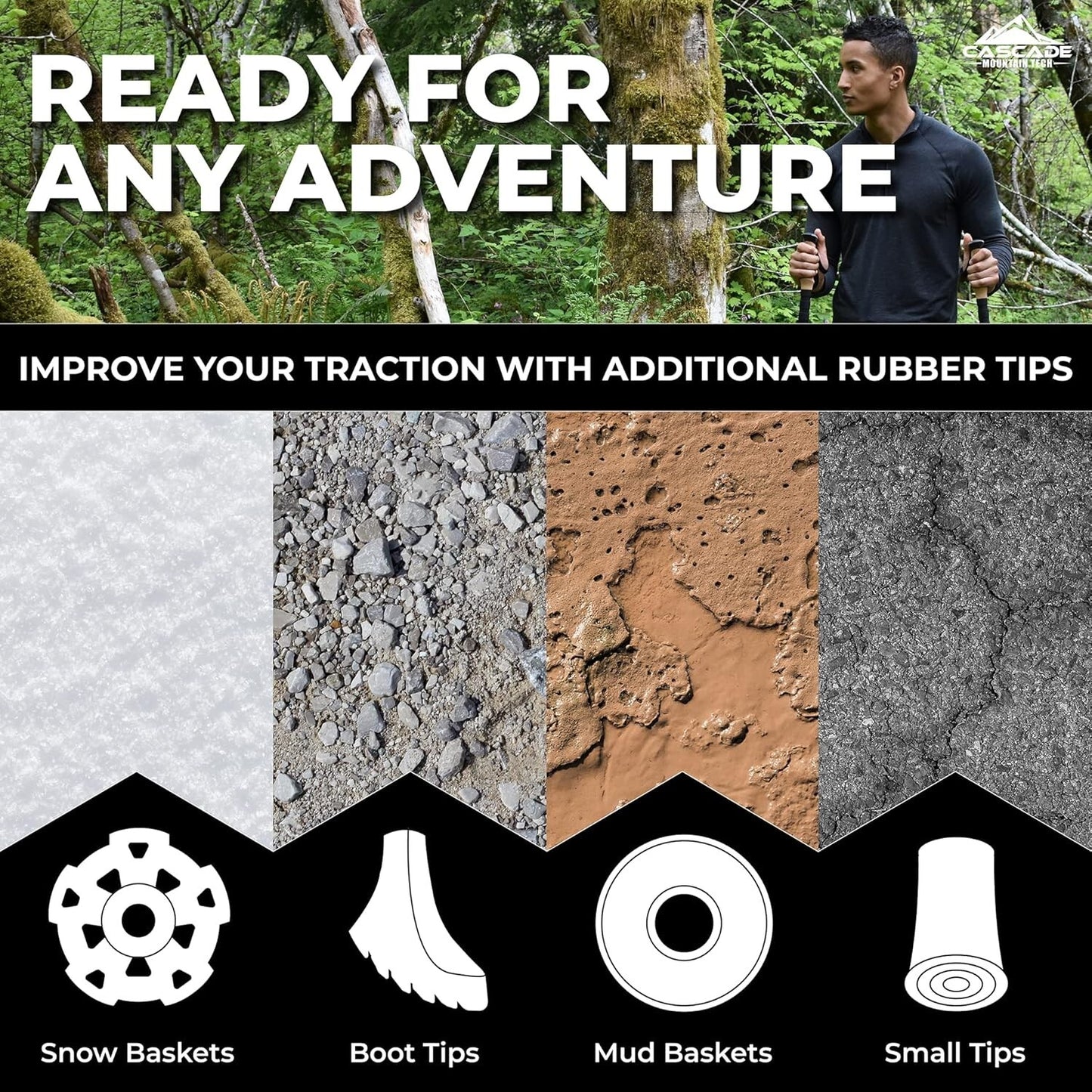 Cascade Mountain Tech Carbon Fibre Trekking Poles Set Retractable Snow,Bush,Walk