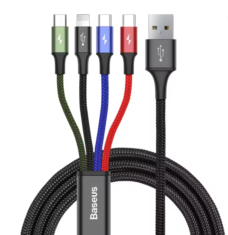 Baseus 4 in 1 Multi USB Charger Cable for iPhone Type-C Micro USB Nylon Braided