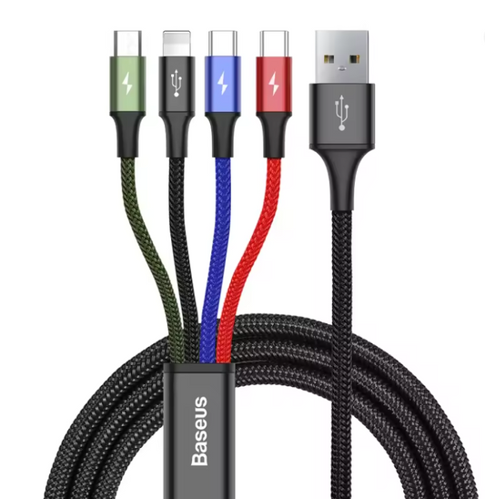 Baseus 4 in 1 Multi USB Charger Cable for iPhone Type-C Micro USB Nylon Braided