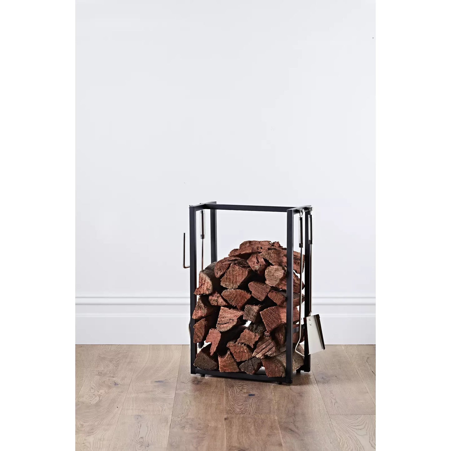 Scandia Fireplace Firewood Log Holder Steel Wood Storage & 4 Piece Fire Tool Set
