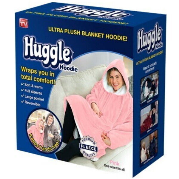 Genuine HUGGLE HOODIE Pink Hooded Ultra Plush Blanket Jumper Woman As Seen On TV