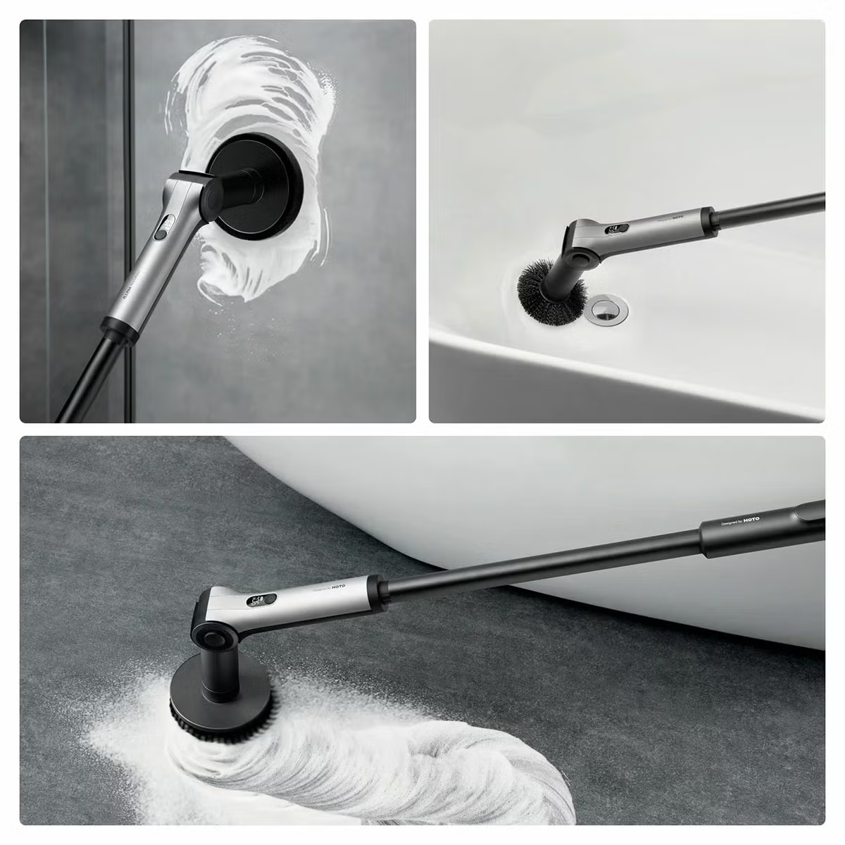 HOTO FLEXI Cordless Spin Scrubber QWQJA08 Adjustable Angles 8 Brush Heads Remote