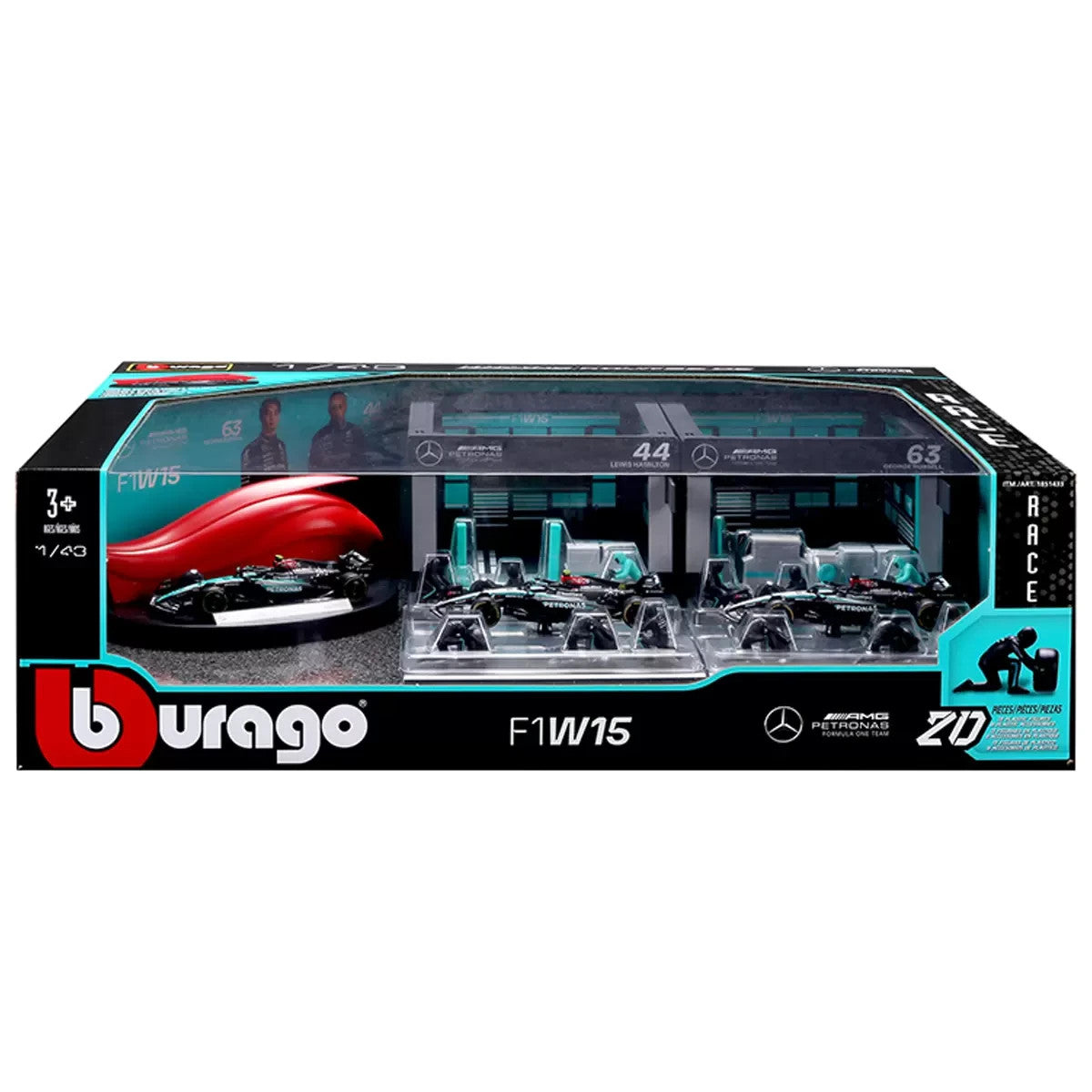 Bburago 1:43 F1W15 Mercedes Deluxe Set – #63 George Russell & #44 Lewis Hamilton