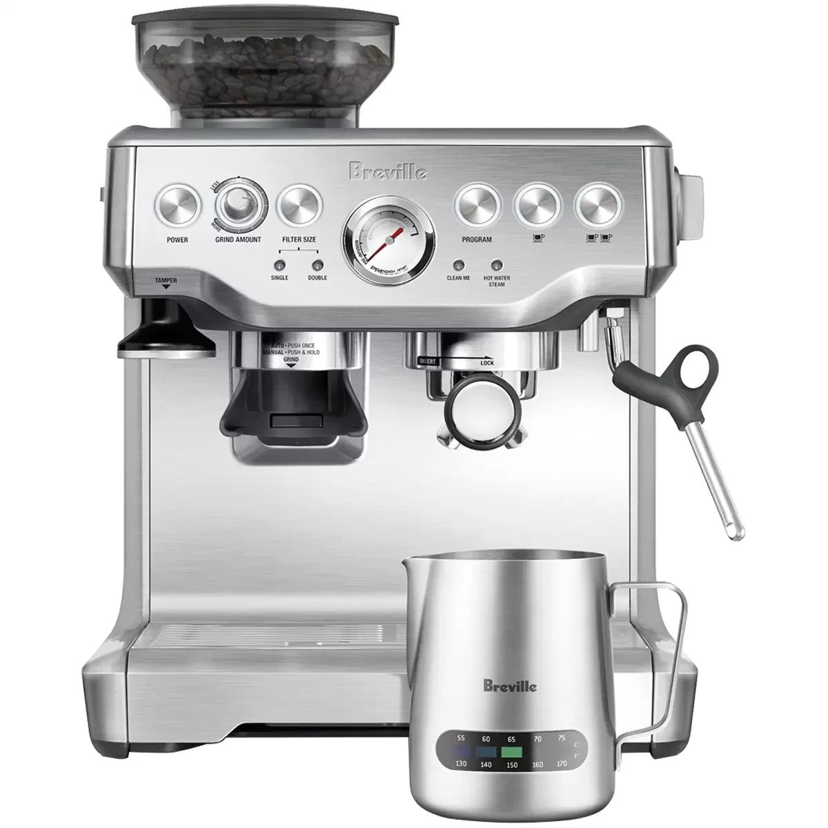 Breville Barista Express Thermo Milk Jug Espresso Coffee Machine Silver BES875BS