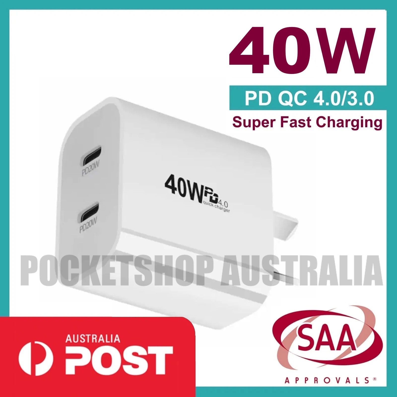 40W Fast Charger Dual USB-C AC Wall Power Adapter Apple iPhone iPad Samsung