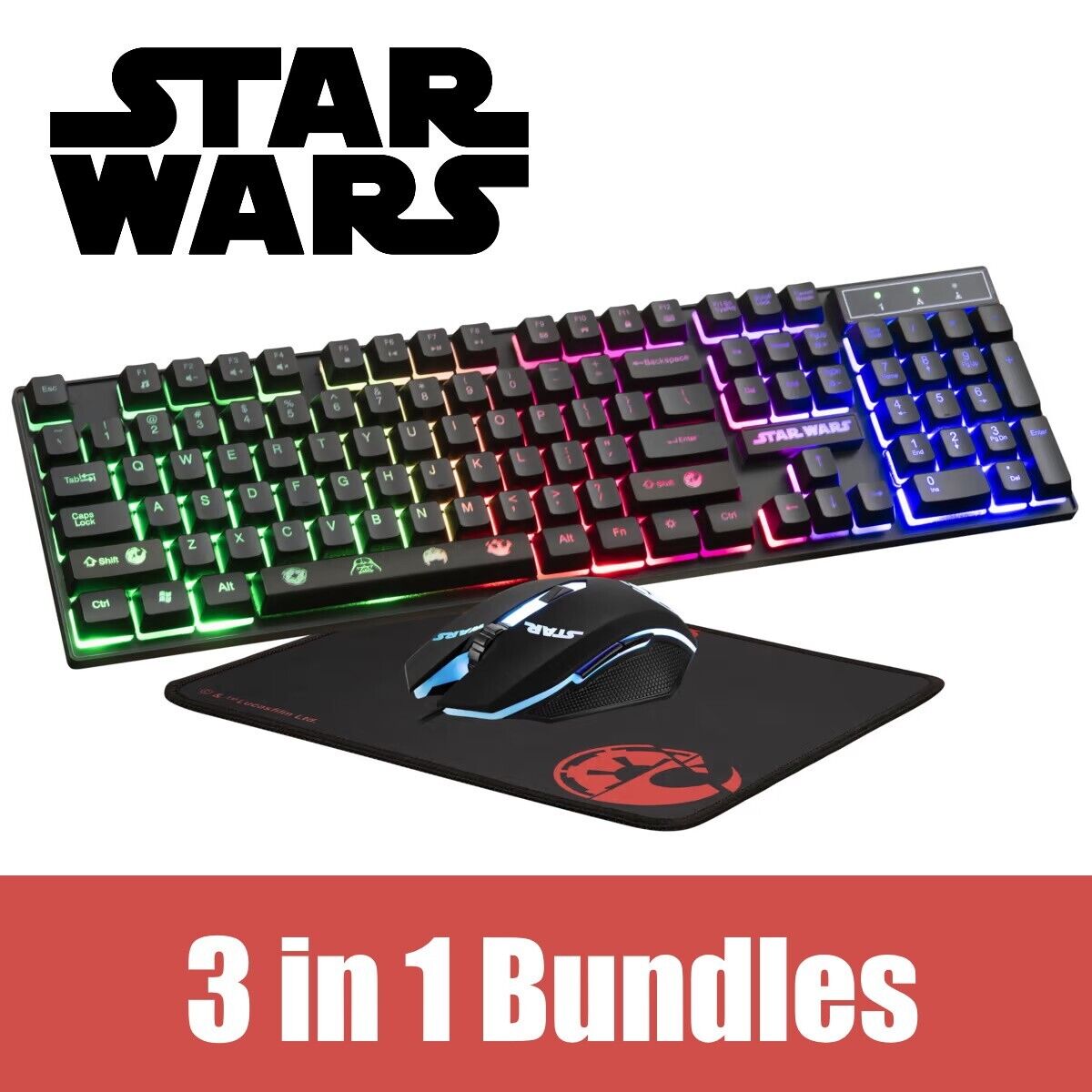 Disney Star Wars 3-in-1 Gaming Bundle Keyboard Mouse & Mouse Pad Bonus Stickers