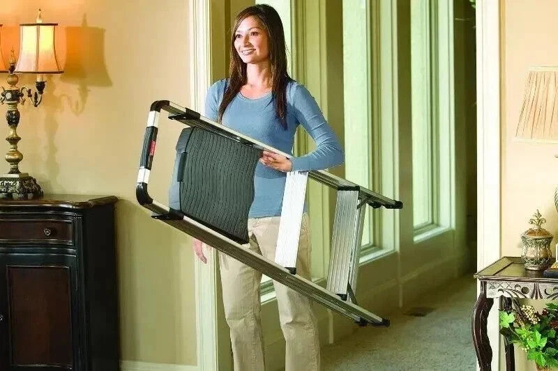 Rubbermaid 3 Step Ultra-Light Aluminum Stool Plastic Top Step 102kg Capacity
