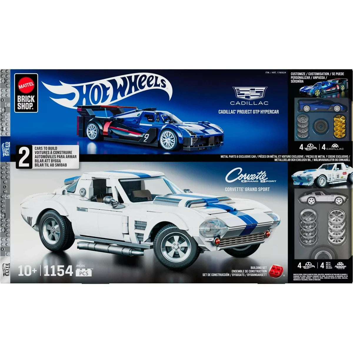 Mattel Brick Shop Hot Wheels Cadillac 1:32 And Corvette 1:16 1154 Pieces