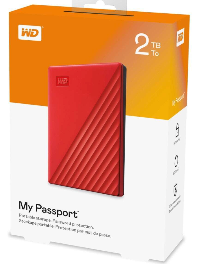 WD My Passport 2TB USB 3.0 Portable Hard Drive - Red