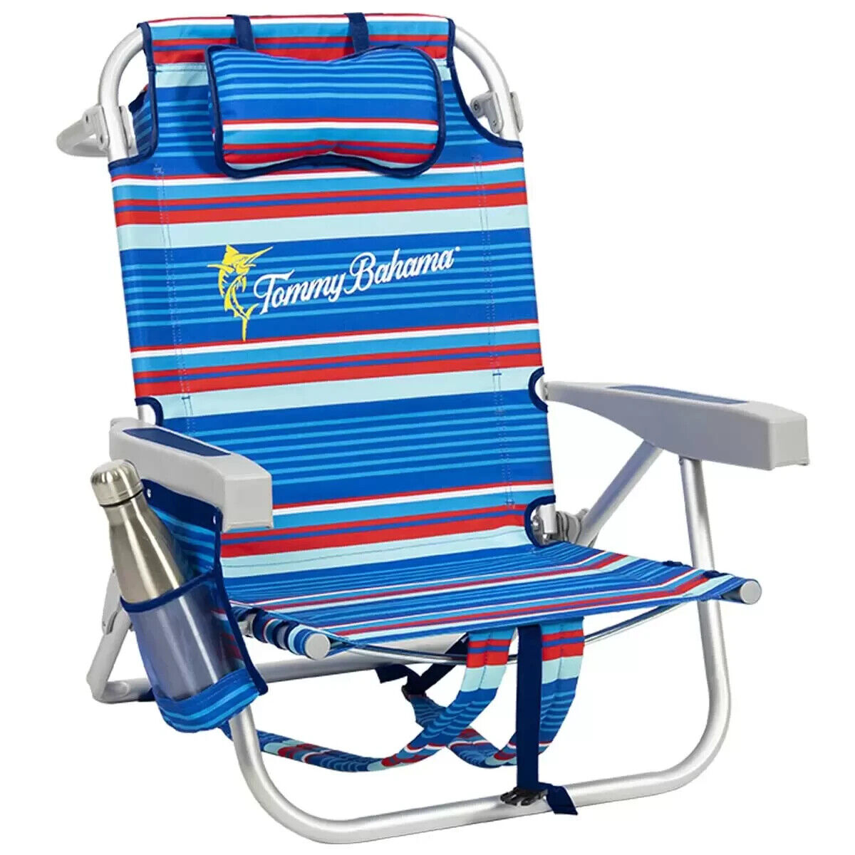Tommy Bahama Beach Chair Backpack Folding Low Seat Lounge Summer Camping Blue