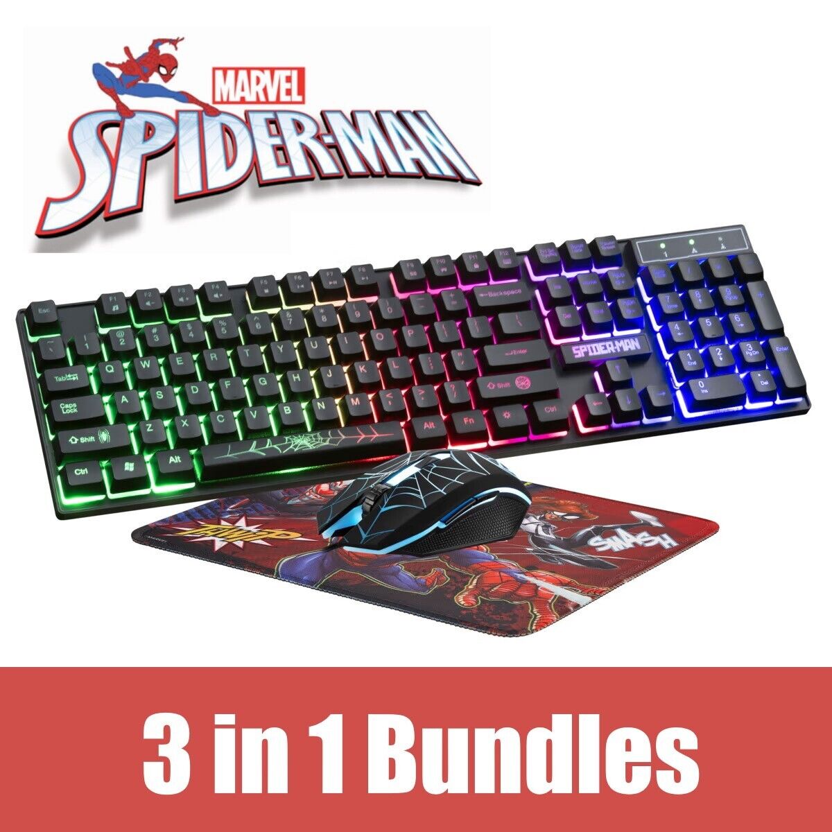 Marvel Licensed Spider-Man 3-In-1 Computer Gaming Mouse Keyboard Mat Spiderman