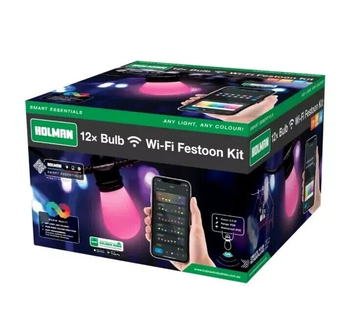 Holman 12 Globes WiFi Festoon Smart Kit String Lighting 11m RGB Lights