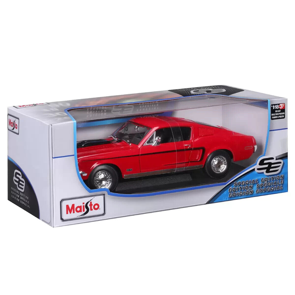 Maisto 1:18 1968 Ford Mustang GT Cobra Jet Red Detailed Die Cast Toy Diecast Car