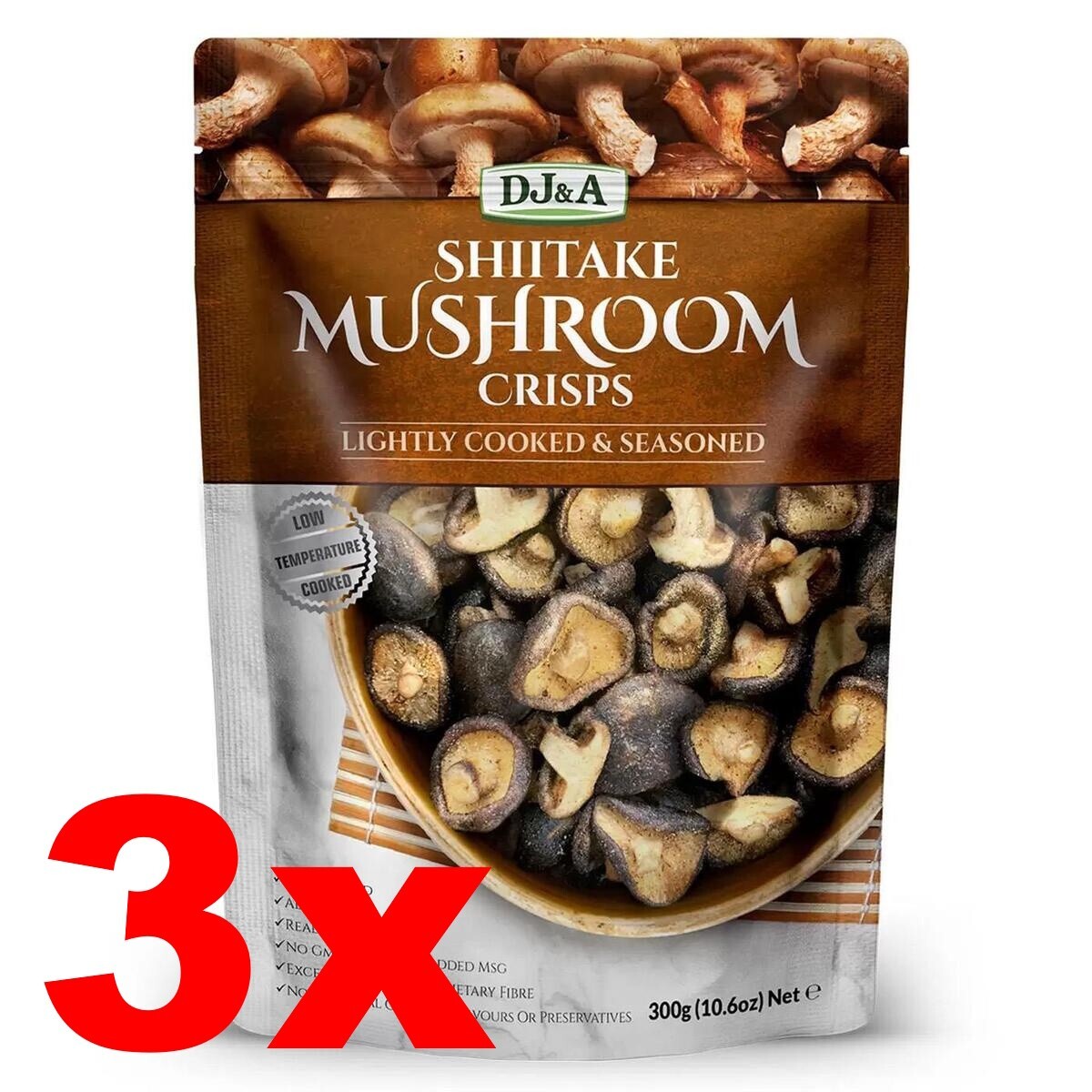 3x/2x/1x 300g DJ&A Whole & Cut Shiitake Mushroom Crisps Kids Snack Fibre Vegan