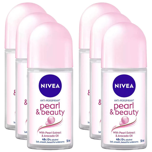 NIVEA Roll On deodorant Anti Perspirant 6 x 50ml Pearl And Beauty Mega Pack