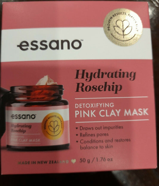 Essano Hydrating Rosehip Detoxifying Pink Clay Mask 50g Brand New