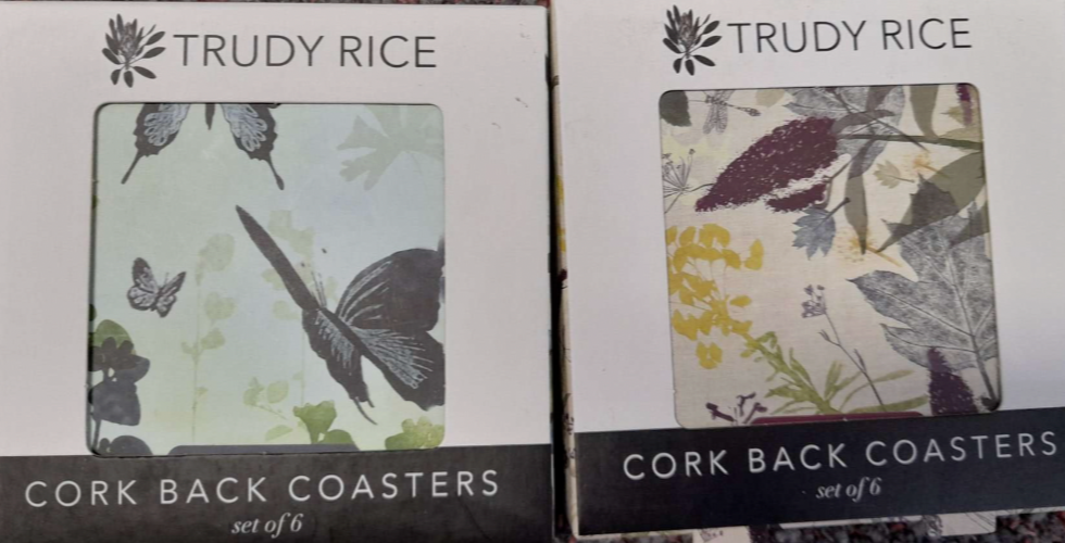 Trudy Rice Cork Back Coasters Set of 6 Assorted*