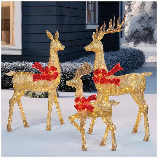 Gold Deer Family 3 Piece Set - Outdoor Christmas Twinkling LED Lights