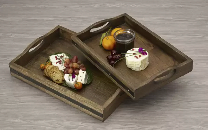 Mikasa Mango Wood Serving Trays 2 Piece Set For Serve Beverages & Snacks