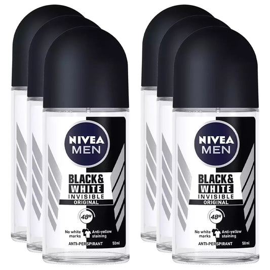 NIVEA Men Roll On Deodorant Anti Perspirant 6 x 50ml Black And White Mega Pack