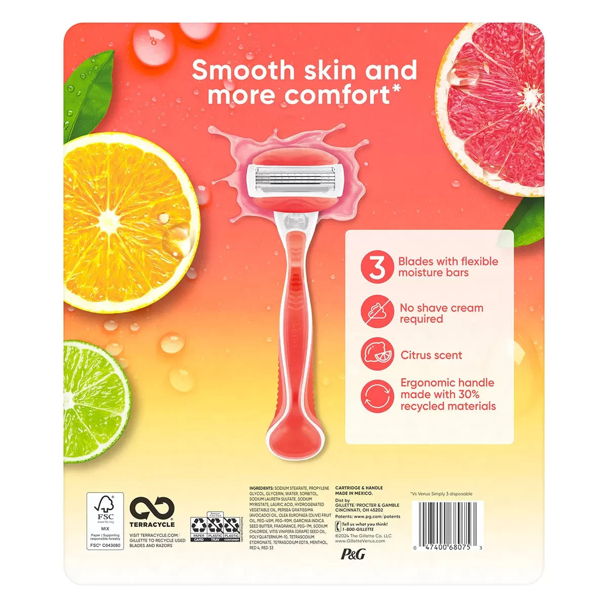 Gillette Venus Comfort Glide Sunny Citrus, 1 Razor + 12 Cartridges Gel