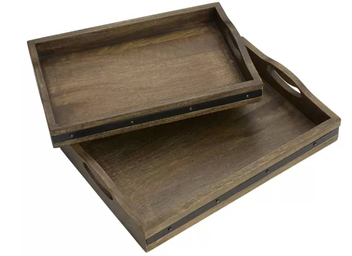 Mikasa Mango Wood Serving Trays 2 Piece Set For Serve Beverages & Snacks