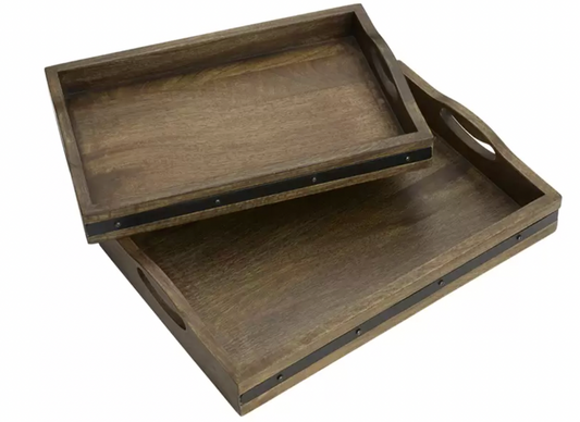 Mikasa Mango Wood Serving Trays 2 Piece Set For Serve Beverages & Snacks