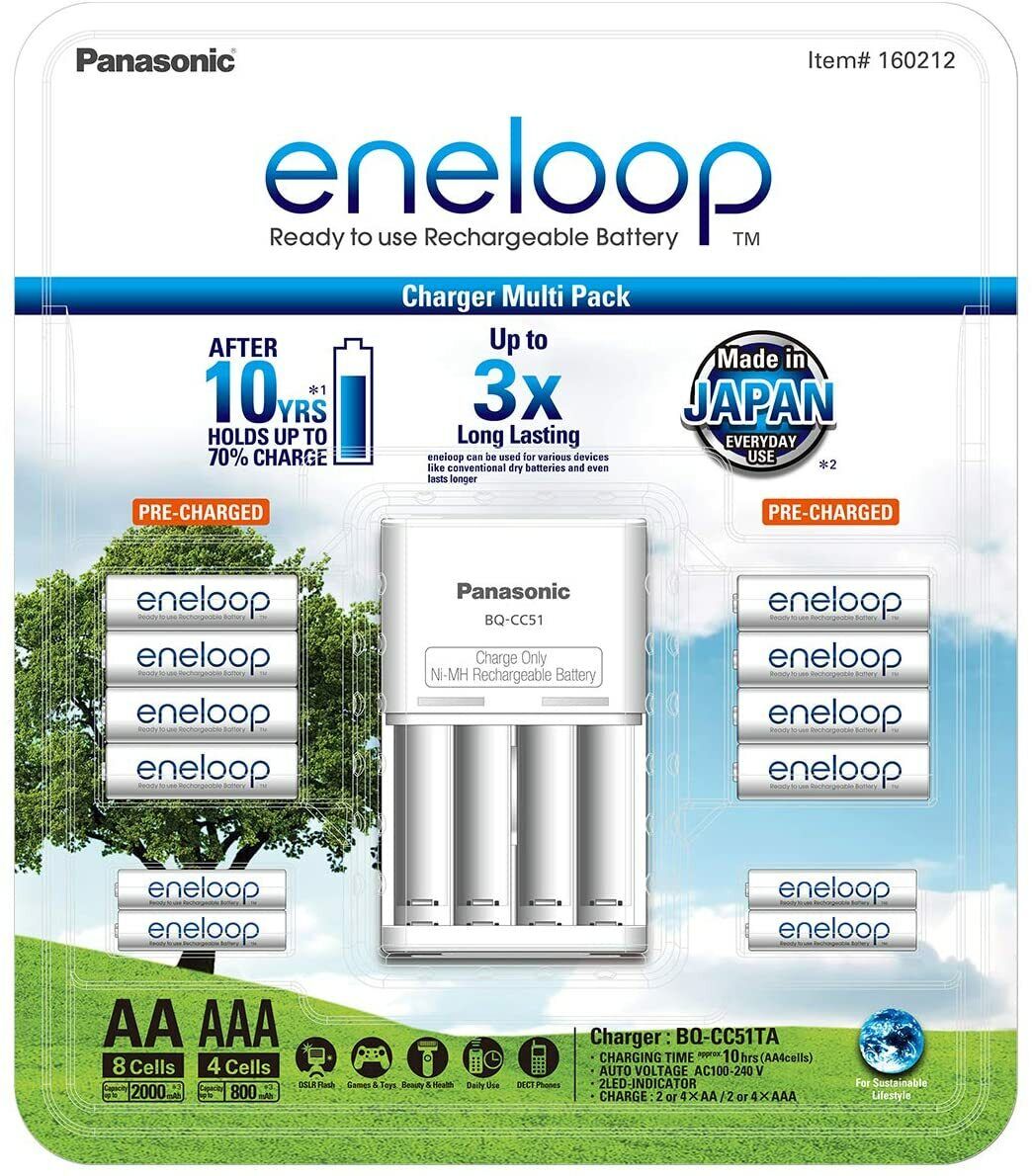 Panasonic Eneloop Recharge Battery Charger Pack 8 AA + 4 AAA Batteries Nimh