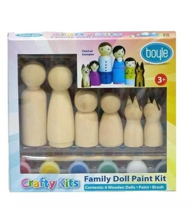 Boyle Family Doll Painting Kit Six Wooden Dolls, Paint and Brush Crafty Kits