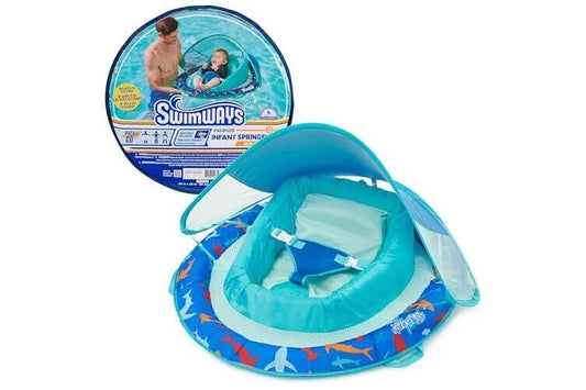 Swimways Inflatable Infant Spring Float with Sun Canopy For Ages 3-9 Month