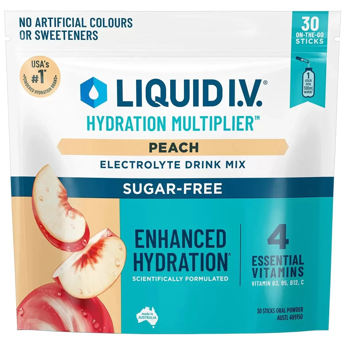 Liquid I.V. Hydration Multiplier Sugar Free 30 Sachets Electrolyte Drink - Peach
