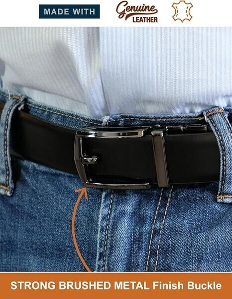 SURE FIT Mens Genuine Leather Belt AS SEEN ON TV REVERSIBLE Black Brown 28-46