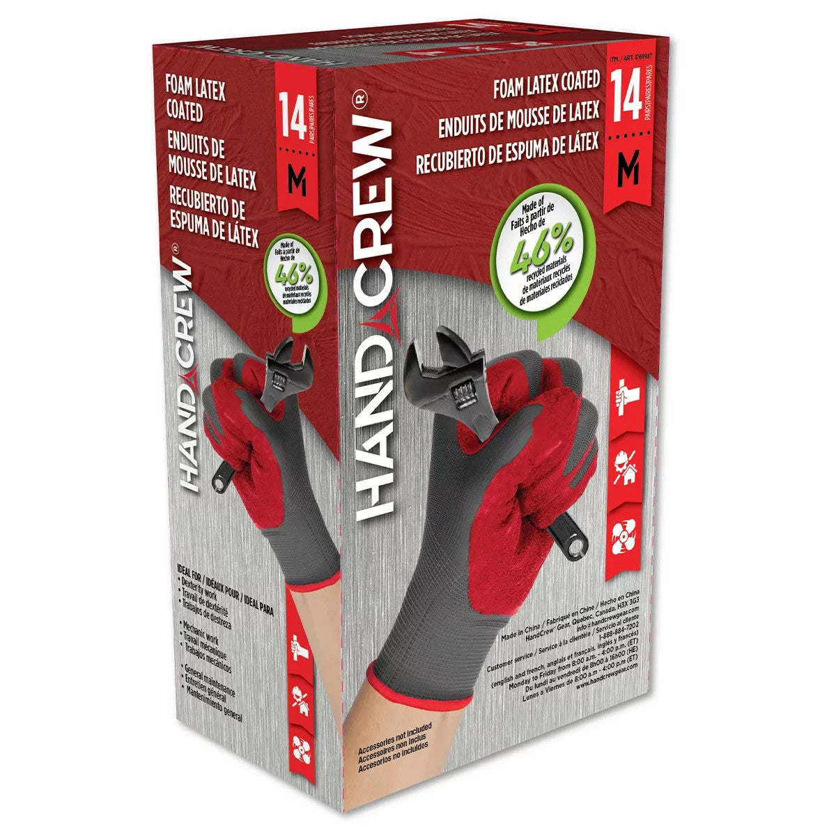 Box Of 14 Hand Crew Latex Work, Multiuse Gloves, Foam Latex Handcrew - Medium