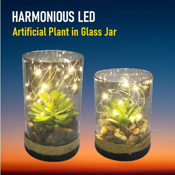 2x Harmonious LED Artificial Plant In Glass Jar Pot Décor LED Light Gift AU