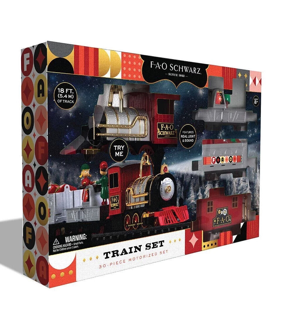 Fao Schwarz Motorized Train Set Rail Track with Real Lights  Sounds 34-Piece