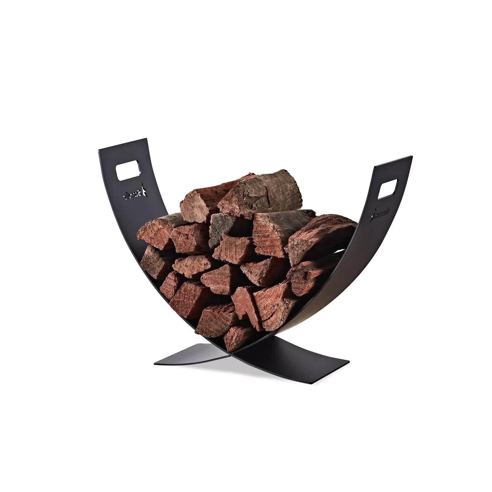 Scandia Design Fireplace Fire Place Firewood Log Holder Steel Curved Cantilever