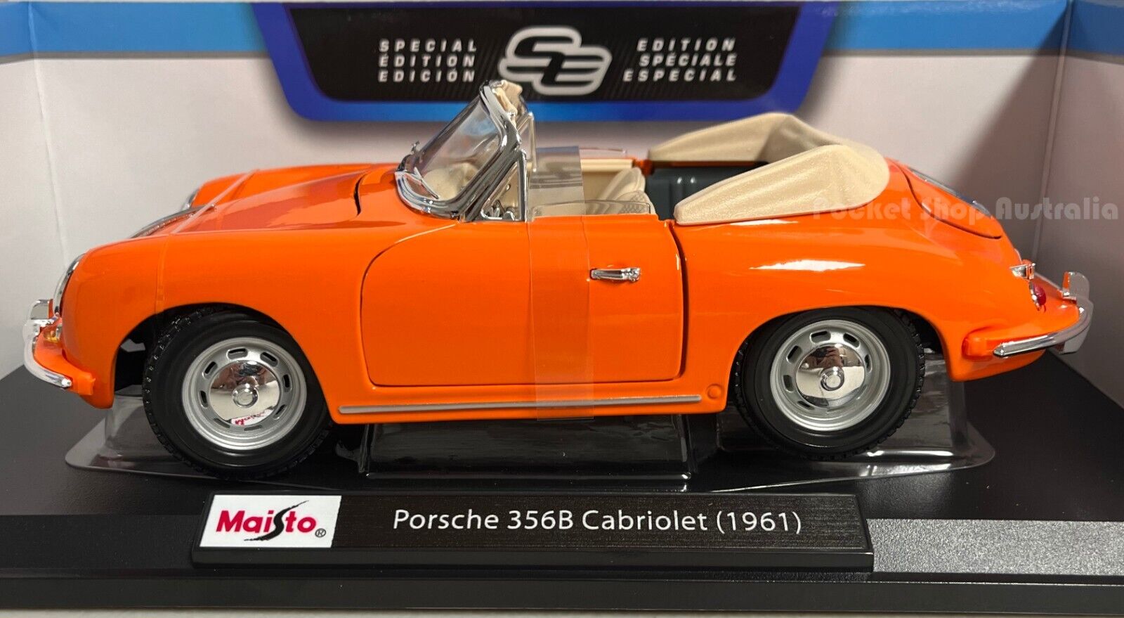 Maisto 1961 Porsche 356B Cabriolet Orange Special Edition Diecast 1/18 Model