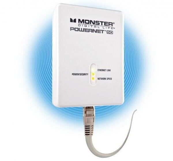 Monster Powerline Network Ethernet Powernet 50 200mbps Speed Plug & Play 