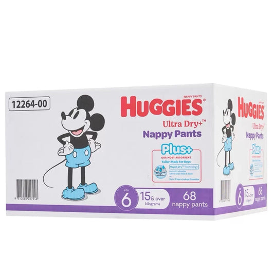 Huggies Boys  Size 6 Ultra Dry Nappy Pants Plus 68 Piece For Boys Pads 15Kg+