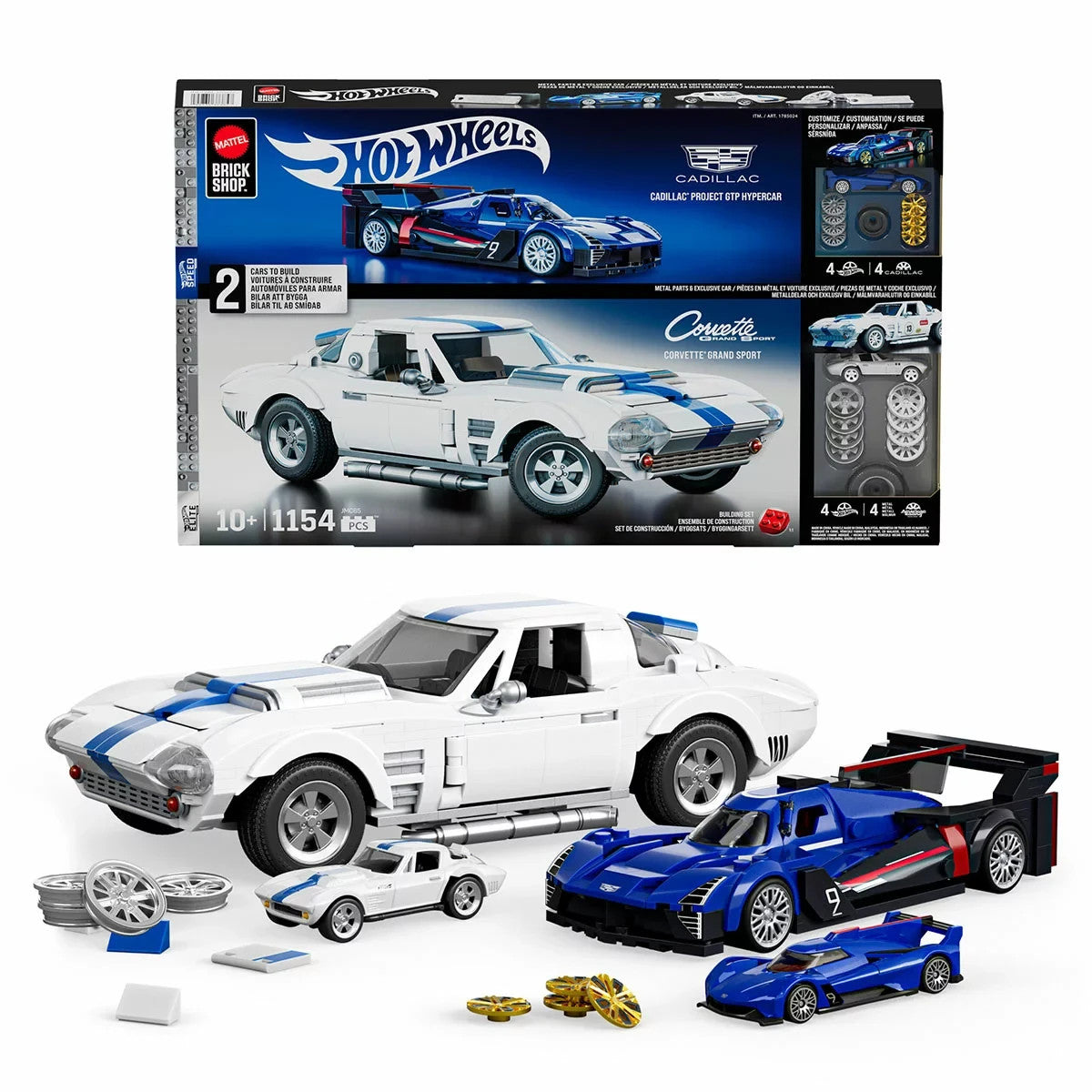 Mattel Brick Shop Hot Wheels Cadillac 1:32 And Corvette 1:16 1154 Pieces