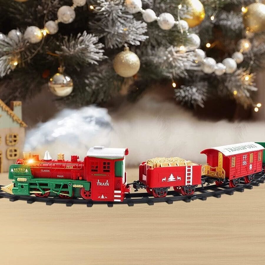 Christmas Steam Train Set for Kids with Light & Sounds Smoke Effect 10 Track