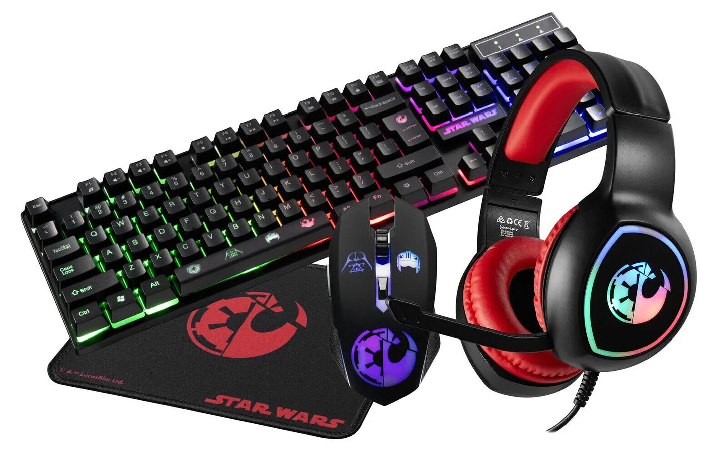 Disney Star Wars 4-In-1 Computer Gaming Mouse Keyboard Mat Headset Starwars