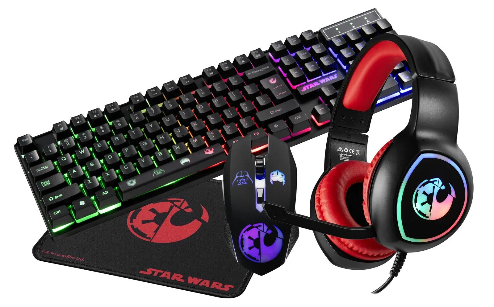 Disney Star Wars 4-In-1 Computer Gaming Mouse Keyboard Mat Headset Starwars