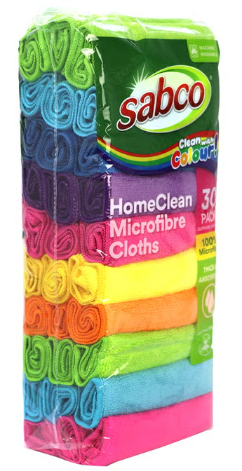 Sabco HomeClean 100% Microfibre Cloths 30PK Clean with Colours