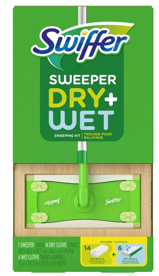 Swiffer Dry and Wet Sweeper Kit 2-in-1 Sweeping/Mopping Deep Ridges and Grooves