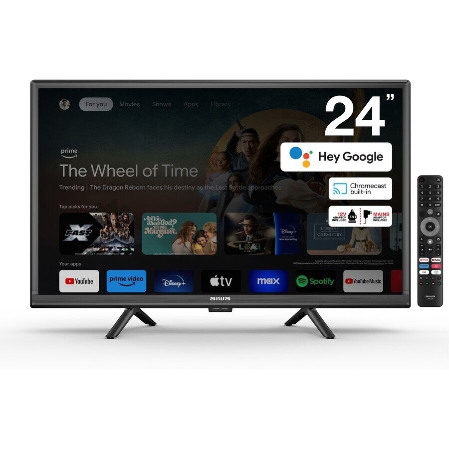 Aiwa 24" Smart LED HD TV with Mains or 12V Adaptor for Caravan Car Camper Google
